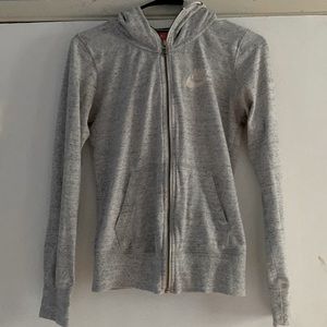 Nike grey/ white zip up hooded sweater size small